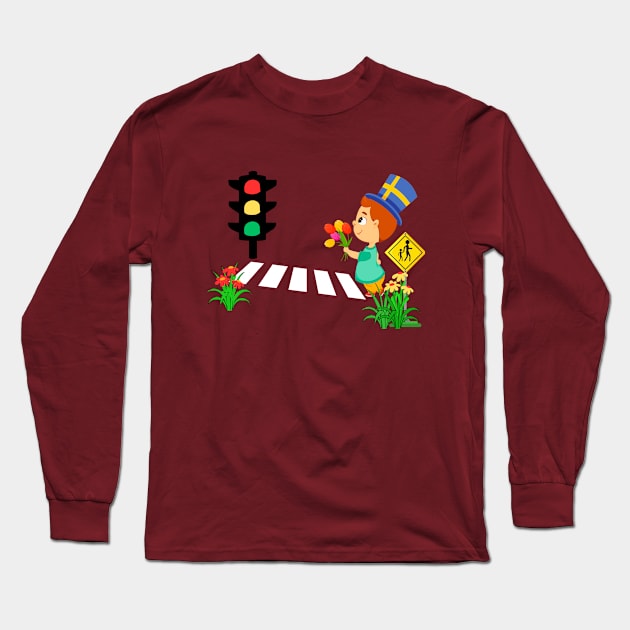 Little boy crossingn the road Long Sleeve T-Shirt by MagicHub